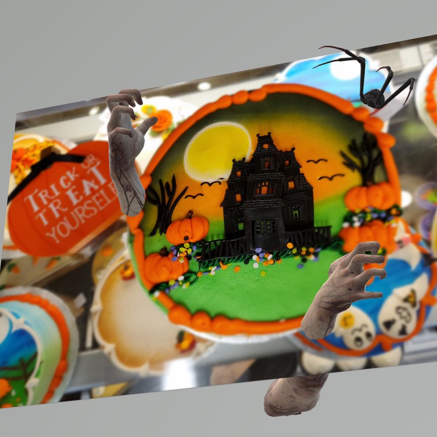 Stop in for a “Spooktacular “ decorated cake. The perfect centerpiece for any Halloween party!