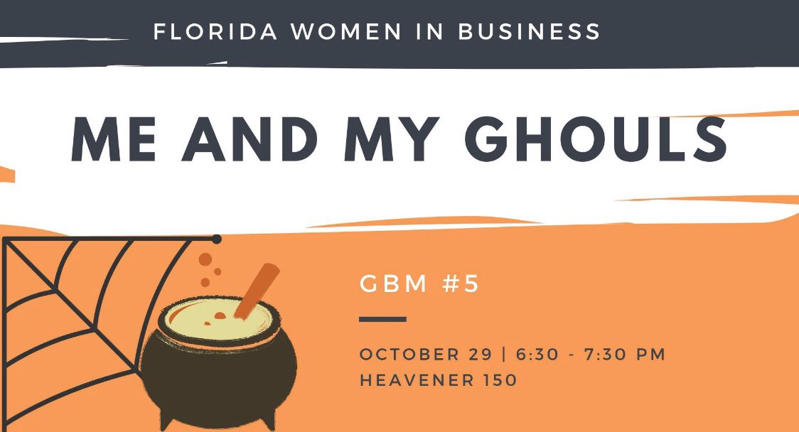 FWIBUF's tweet image. Meeting tonight with presentations from Study Edge, Guava Empowerment, &amp;amp; Gatorship Retreat! Come grab some FREE pizza🍕 and even dress up for our Halloween-themed meeting! #GetSpookywFWIB 🦇🎃🕸🕷