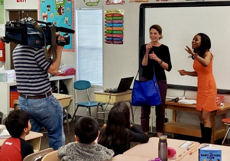 DDEDolphins's tweet photo. Congratulations to our third grade teacher April Fussell! She was presented the ⁦@WRAL⁩ Teacher of the Week this morning. We are so proud of her! ❤️❤️🎉 🤩💥 https://t.co/a7vJwLnVds