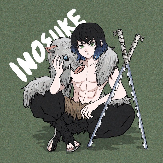 さきやんさんがTwitterに投稿した嘴平伊之助(鬼滅の刃)のイラスト。