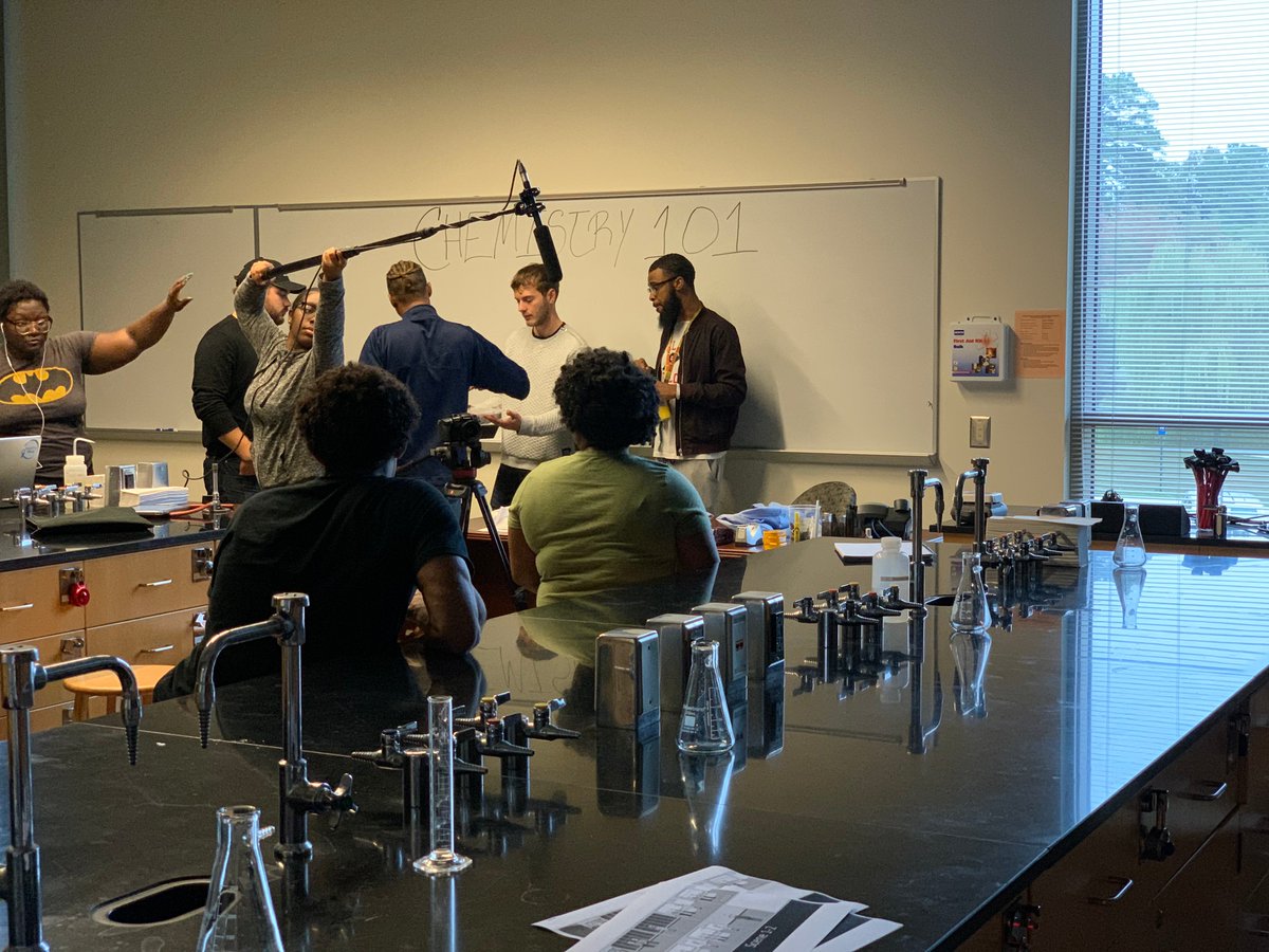 CSUChemPhysDept's tweet photo. Great collaborations happening here.  Chemistry and joining with Film Studies' Modes of Production class at Clayton State to produce a lab safety video. https://t.co/xyM4aY1oph