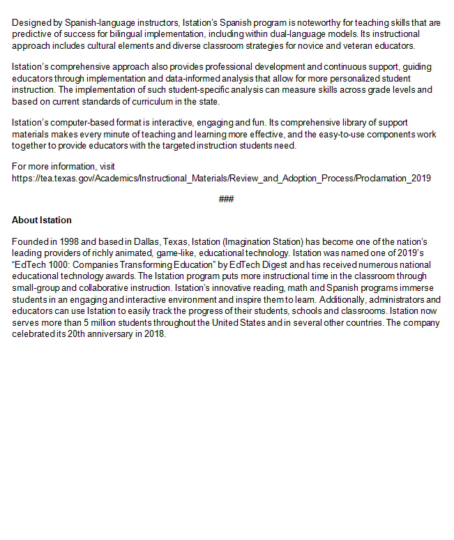 LPeatAssocPR's tweet photo. Exciting news for Texas students: "@Istationed for English and Spanish language arts adopted by @TXSBOE" #txed #txlege https://t.co/Bx6Gr3bEpN