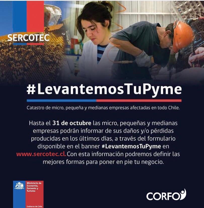 El Director Regional de <a href="/Geracastillo/">Gerardo Castillo A.🇨🇱</a>  reitera el llamado a todas las pymes de la Región del Maule,  afectadas por los actos vandálicos, a ingresar a la página sercotec.cl  y hacer click en el banner, donde podrán tener acceso al formulario. #LevantemosTuPyme