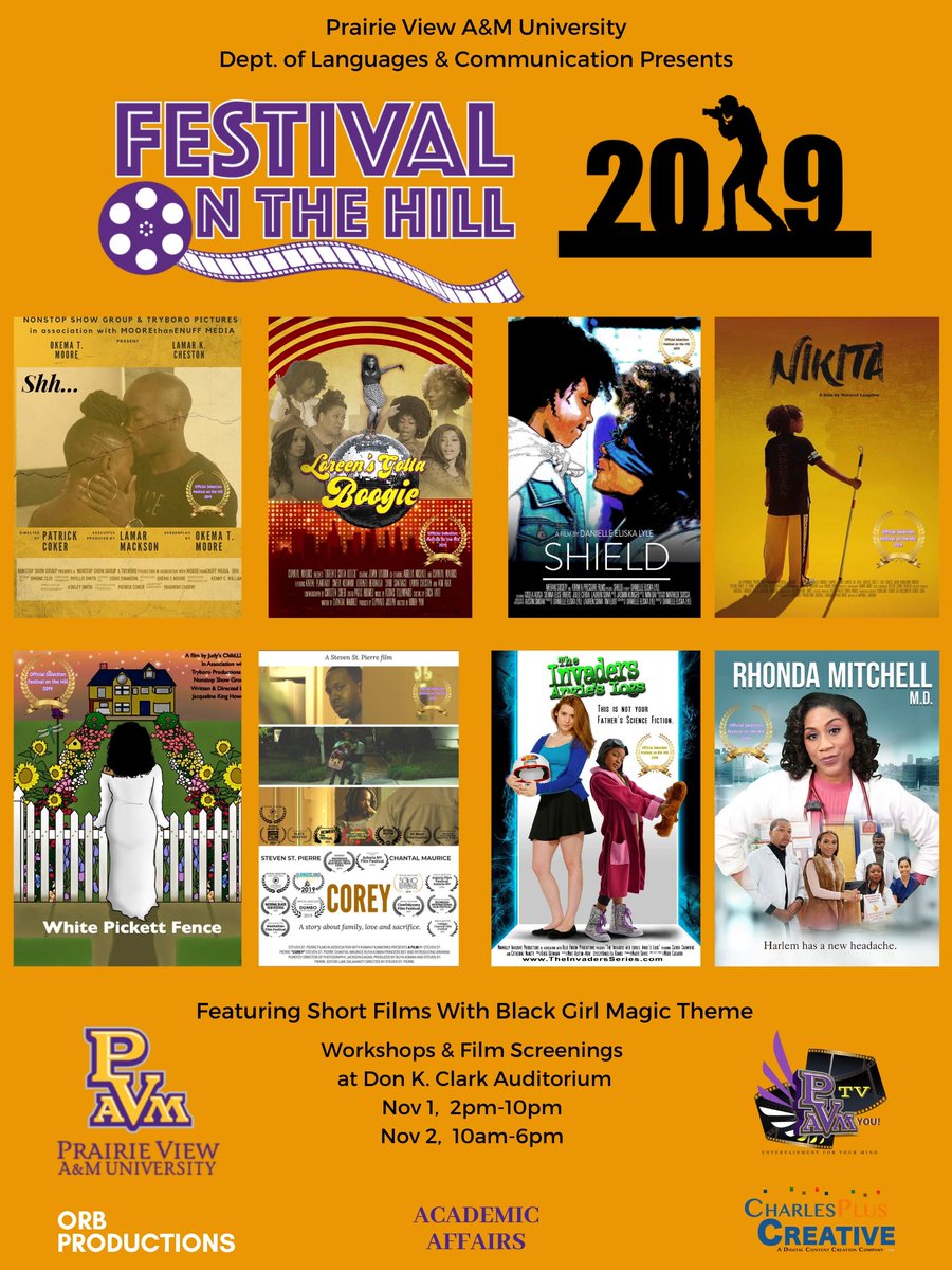 PVAMU_LCOM's tweet image. Film screenings, workshops. and more... Don&apos;t miss out on #festivalonthehill2019
