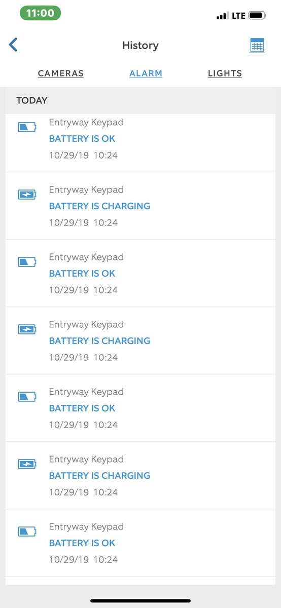 threevillage's tweet photo. @ring Ring App generating up to 600 notifications of Keypad Charging Statusnunder the History>Alarm Tab - totally obstructing actual Alarm History - Bug ? https://t.co/mh4yxfYbFC