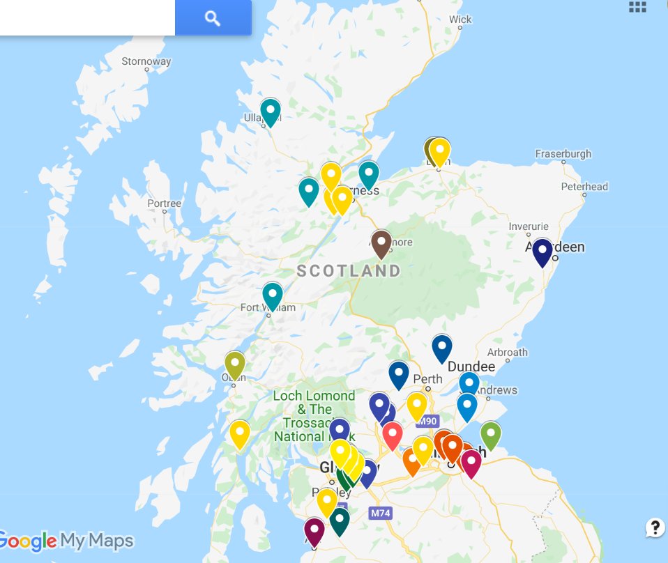 Did you know there are now 32 #OutdoorELC🌱settings operating in Scotland?🏴󠁧󠁢󠁳󠁣󠁴󠁿 That's 77% increase in less than a year. The yellow pins are new #PVI and #SocialEnterprise sites at various stages from planning to pre-registration. #Outdoorlearning is growing!