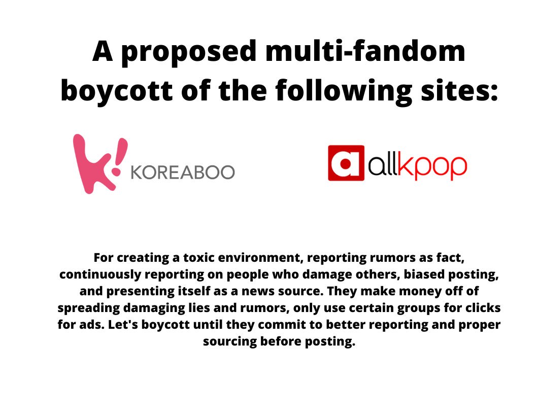 user061892514's tweet photo. I'm proposing a mass boycott of these sites. Any clicks you give, gives them ad money. Let's unfollow and stop their revenue that they continue to use to create a toxic culture. If you agree, please rt. I'm a small account but this goes beyond my faves. https://t.co/EbIUjzJRF8
