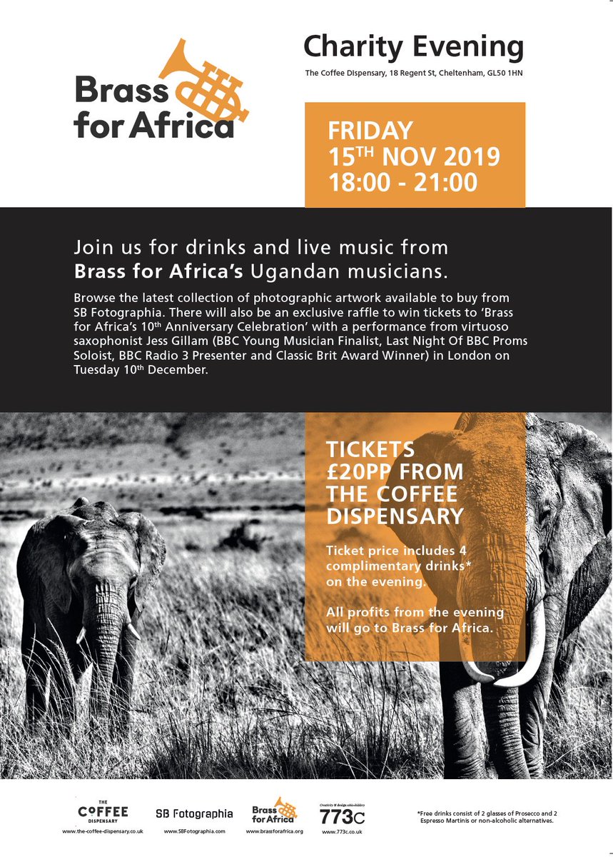 Originzone's tweet photo. Looking forward to the weekend already? @Coffeedispenser are hosting an evening with espresso martinis, live music and photographic artwork to raise money for @BrassforAfrica this Friday evening - 15th November 🎺🍸📸 https://t.co/oRw5iIIP0N