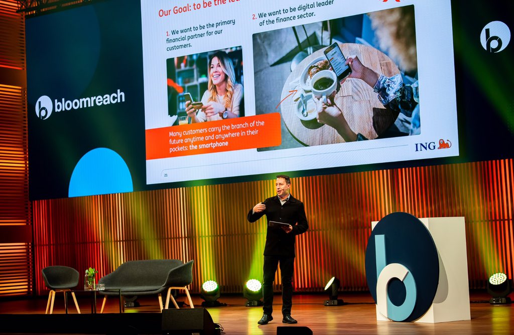 bloomreach_tm's tweet photo. “If you don’t innovate today as a financial institution, it’s my opinion you won’t exist in 5 years, or maybe 3.” So many new ideas from Yzelle Viljoen, @ING_news on the world of banking #brConnect https://t.co/w8VJze9C1l