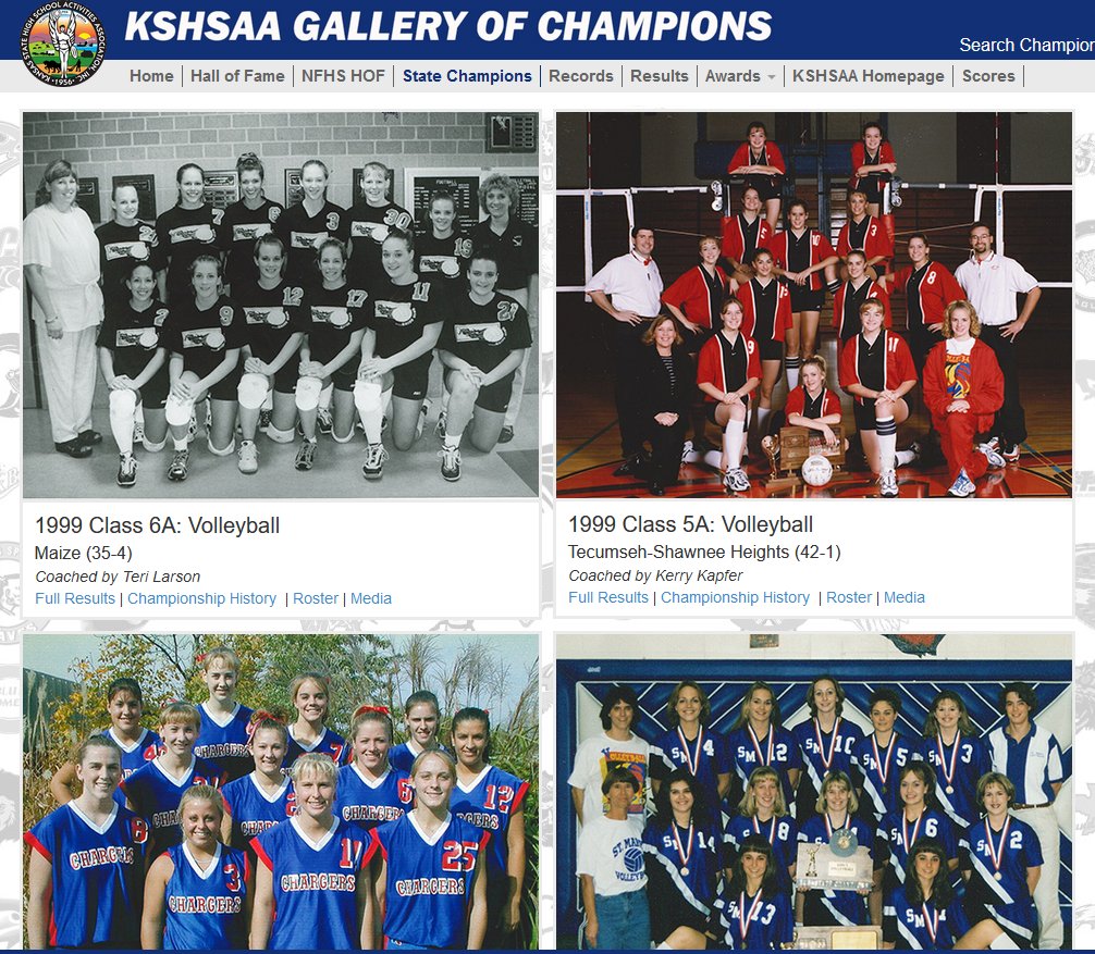 Recognizing our State Volleyball Champ from 20 years ago!
Maize
Shawnee Hts
Santa Fe Trail
St. Mary's
Moundridge
Centralia

kshsaachamps.org/StateChampions…