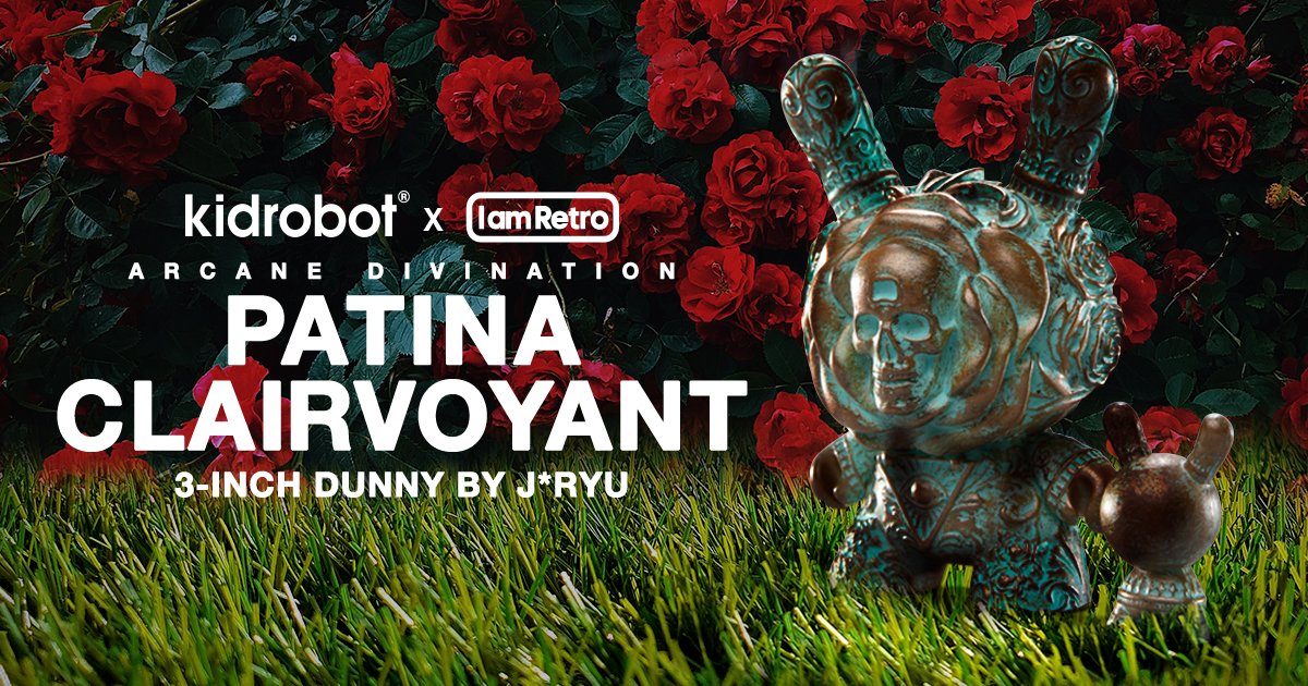 Kidrobot's tweet photo. As foretold, the gorgeously sculpted, highly collectible 3" Clairvoyant Dunny - Patina edition, just dual-dropped at both the @I_am_Retro and Kidrobot websites. #sealyourfate #kidrobot #iamretro #jryu #dunny #arcanevidination #clairvoyantdunny #newcontemporary #designertoys https://t.co/0j08XgOFsC