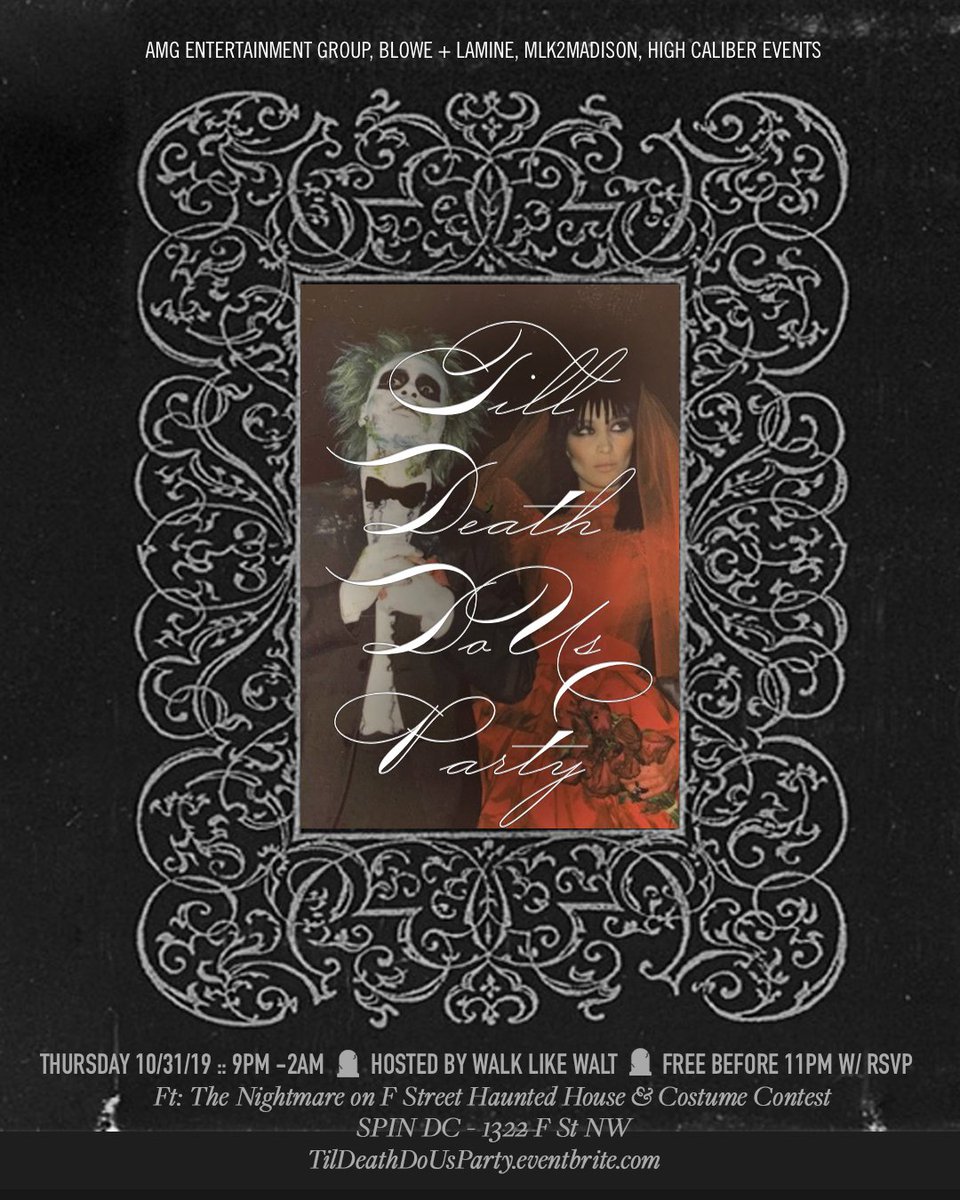 Halloween 2019 - mailchi.mp/51ea61cf712c/s… Hosted by @walklikewalt :: Sounds by Ari Lennox Dj, <a href="/djkomari/">Thank You Komari</a> + @djbigwill 

Presented by <a href="/mlk2madison/">MLK2Madison</a> @amgentgroup &amp; <a href="/highcaliberx/">High Caliber Events</a> tilldeathdousparty.eventbrite.com