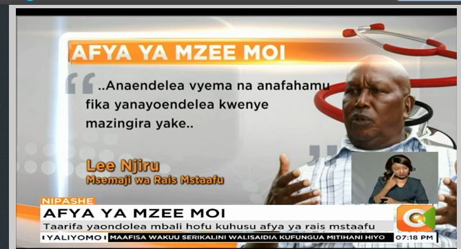 citizentvkenya's tweet photo. Afya ya Mzee Moi: Familia yasema rais mstaafu Daniel Arap Moi amelazwa hospitalini.

Taarifa yaondolea mbali hofu kuhusu afya ya rais mstaafu #CitizenNipashe https://t.co/UOXlp8qSct