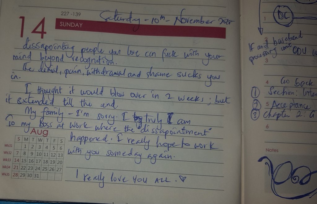 akanji_tomiwa's tweet photo. So today almost a year after, I stumbled upon a page in my journal from last year. 
 My internship almost caused me my life (had an accident during work) and how I almost fell into depression, because of work.
I couldn't speak much about it because I was ashamed nd tired really https://t.co/mPWsjvqUEo