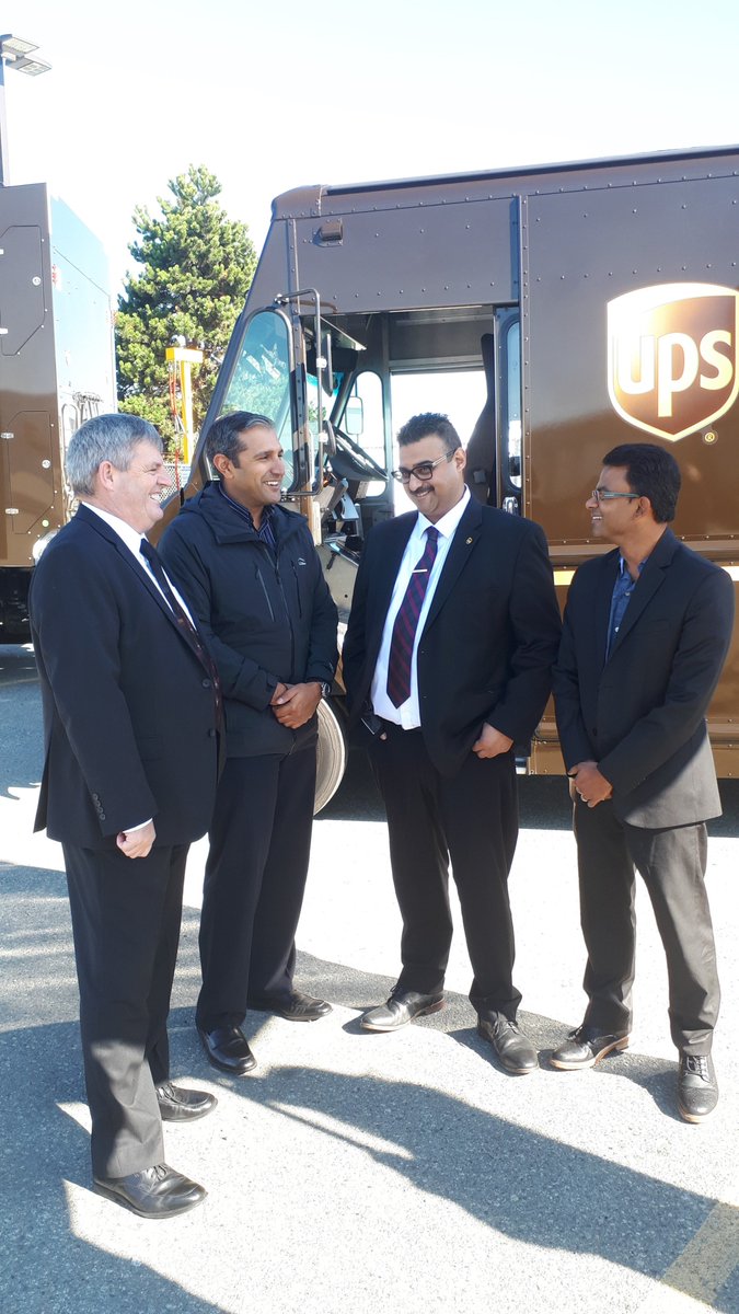 FortisBC's tweet photo. Today we’re celebrating @UPS_Canada ‘s commitment to lowering greenhouse gas emissions! They’ve added 47 natural gas-fuelled trucks to their fleet. #NGT #EnergyAtWorkInBC https://t.co/ws4L8STD1N