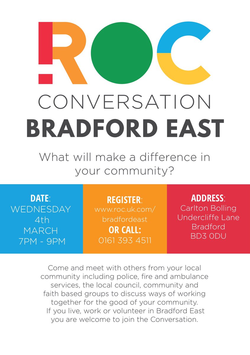 Delighted to be hosting a #rocconversation in #BradfordEast on March 4th.
roc.uk.com/bradfordeast