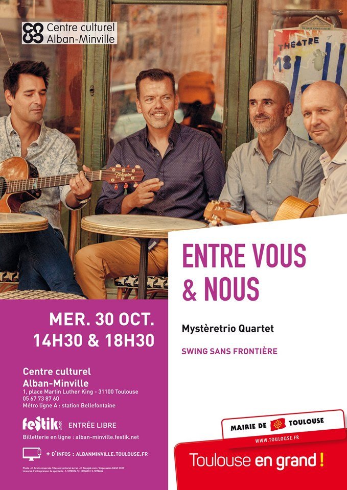 MystereTrio's tweet photo. Mystère trio 4tet vous invite à découvrir son nouveau répertoire mercredi 30 octobre à 18h30 au centre culturel Alban Minville à Toulouse - entrée libre, soyez à l'heure ! https://t.co/7SlqBf0zm2 - et 1 nouvelle vidéo ici : https://t.co/eeuQ01xv44 https://t.co/r5rpUhrhfs