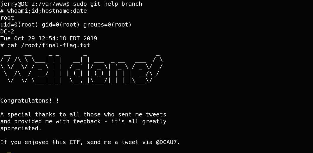 rajoul6's tweet photo. Pwned DC-2 from @VulnHub,thanks to @DCAU7.
it is not sooo easy, here is my writeup.
https://t.co/W77G9LR74T https://t.co/x5jyQuUyL5