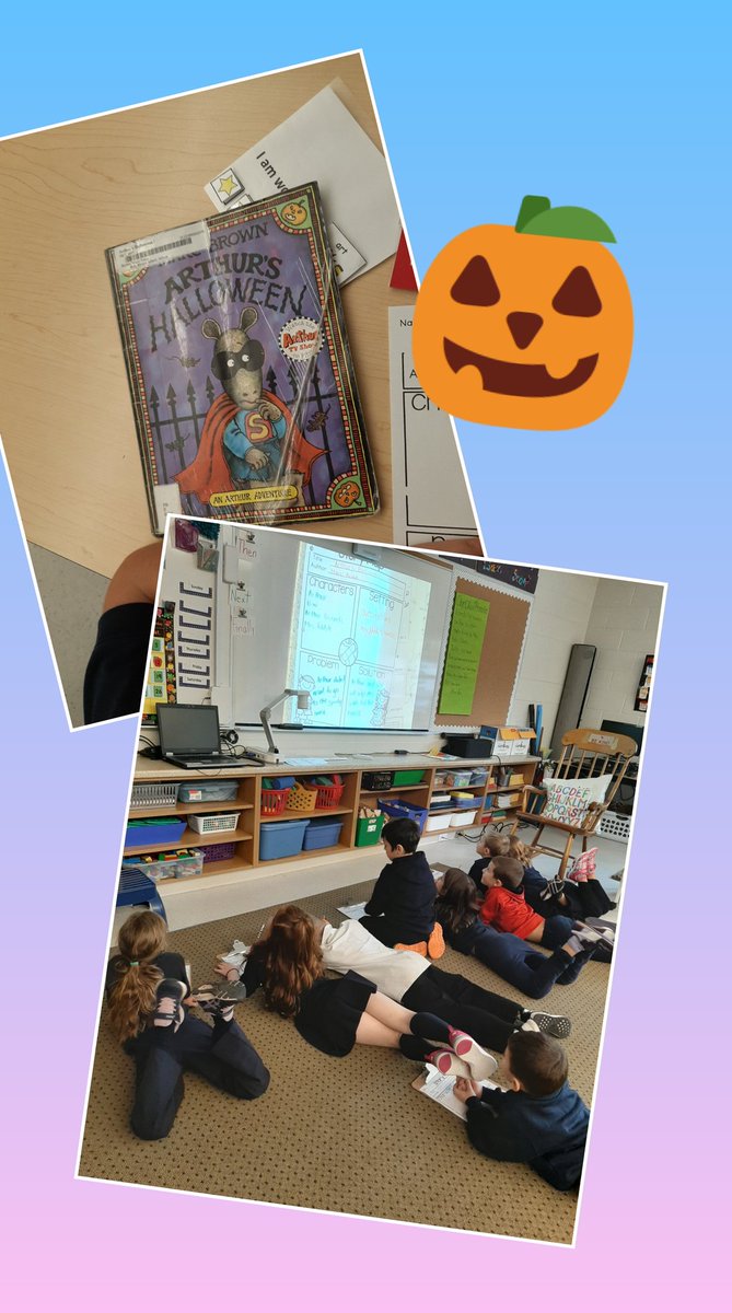 Our read aloud today was Arthur's Halloween. We worked together to create a story map. @HolyRosaryM #WeAreHRM #halloweeenwriting #chacters #setting #problemsolution #teamwork