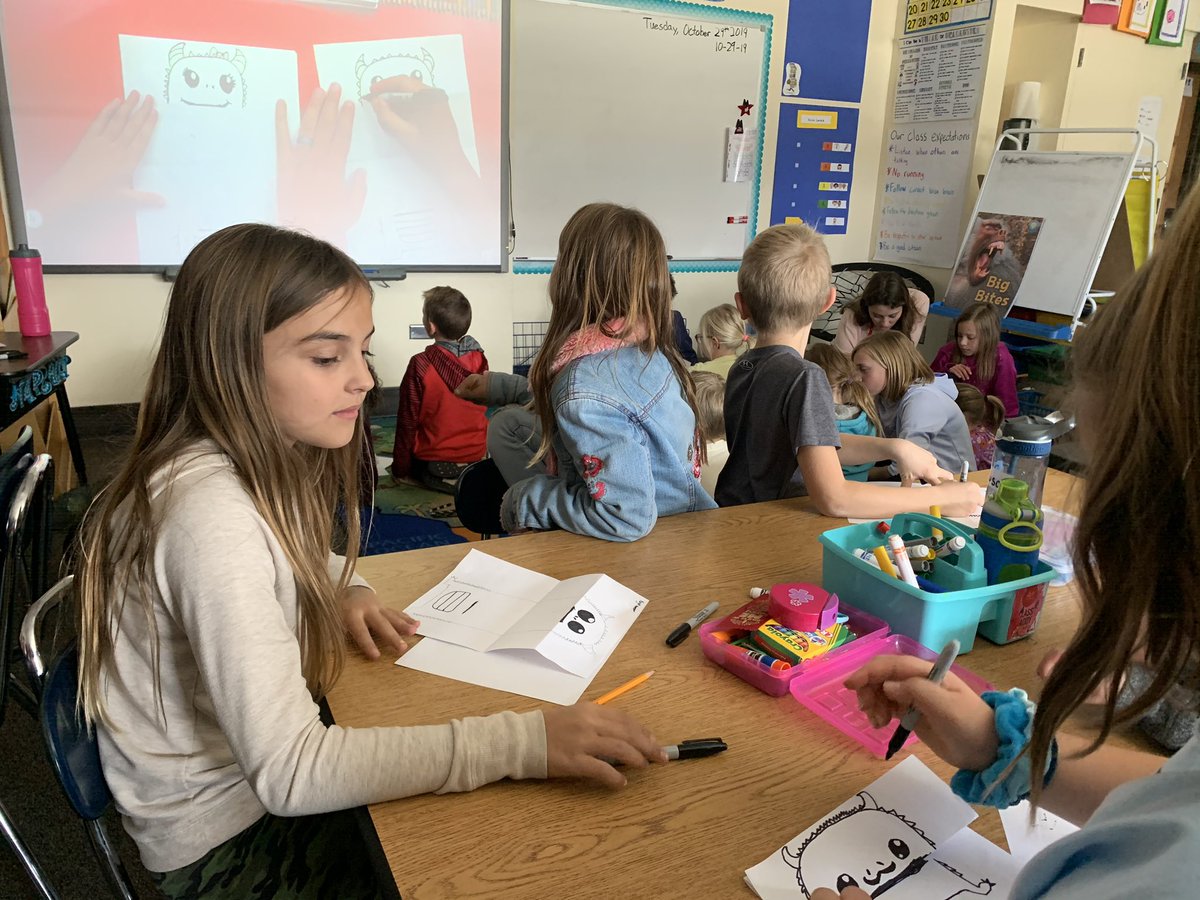 Bahr4th's tweet photo. @ArtforKidsHub fun with our 2nd grade buddies! Our monsters turned out awesome! 👍 #settingtheBahr #DLschools #KidsDeserveIt https://t.co/Cu6XNfo0FX
