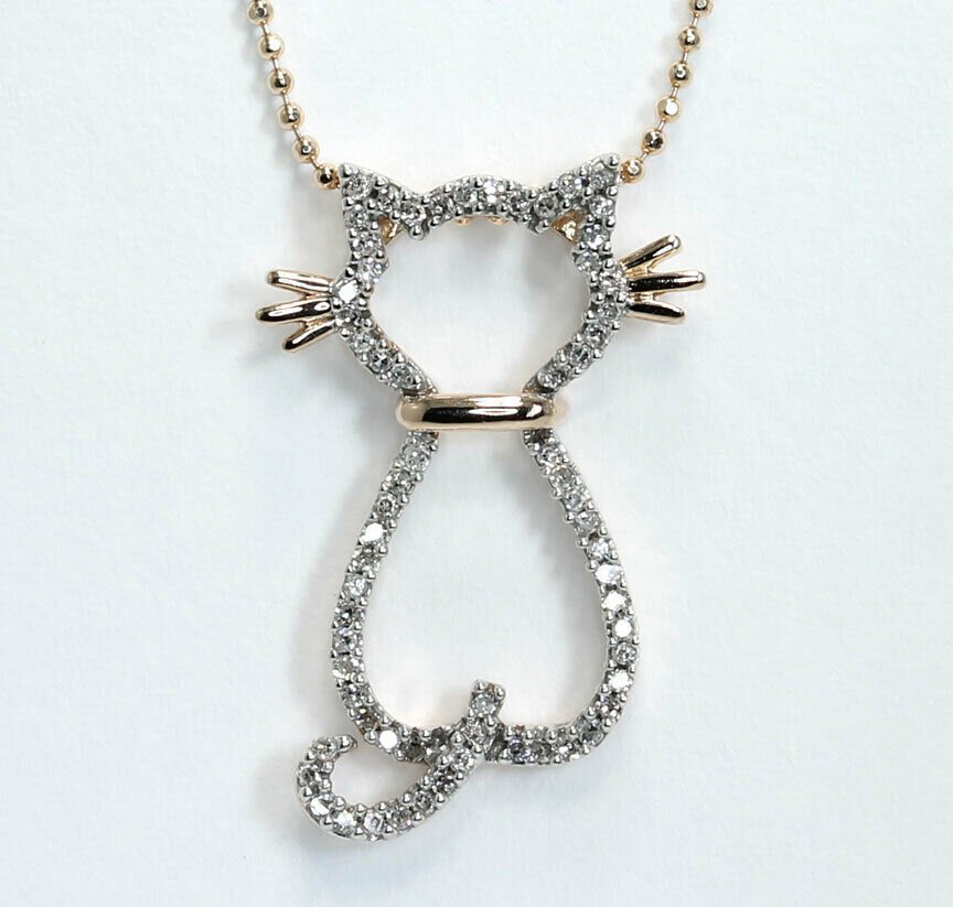 adinajewelers's tweet photo. So sweet! Diamond kitty cat pendant necklace in 14K rose gold. 63 round diamonds (.25C) plus chain. Such an incredible price too! Why pay retail? #catpendant #kittypendant #diamondpendant #diamondnecklace #catnecklace #catdiamondnecklace https://t.co/ekUv2gEE69 https://t.co/KZU2sbyz4B