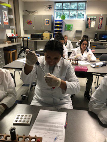 MistyPaneitz's tweet photo. These students have the micropipetting skills to pay the bills!! @HumbleISD_CTE @HumbleISD_HHS @CTE_Starkey  #bethelight https://t.co/t6aABZVgCT