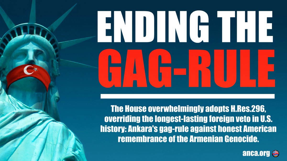 ANCA_DC's tweet photo. BREAKING: The US House just overwhelmingly passed the #Armenian #Genocide Resolution 405-11, overriding the longest lasting foreign veto of US policy in American history (Ankara's gag-rule against US remembrance of the #ArmenianGenocide).

Next SRes150!

https://t.co/NikPbW4Fw7 https://t.co/Rj1TnZd3zx
