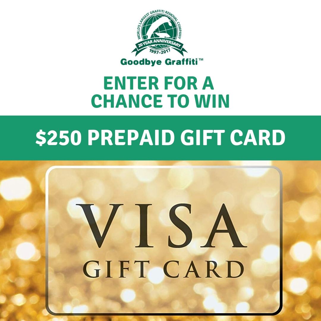 GoodbyeGraffiti's tweet photo. WIN a $250 Prepaid Visa Gift Card https://t.co/HzXz1jQ569

RULES:  You must LIKE our Facebook and Follow on Instagram / Twitter to qualify.  Previous Followers do not qualify for this contest.  If you Unfollow then Follow back  your entry will be void. #Contest https://t.co/94pfJ4PNSa
