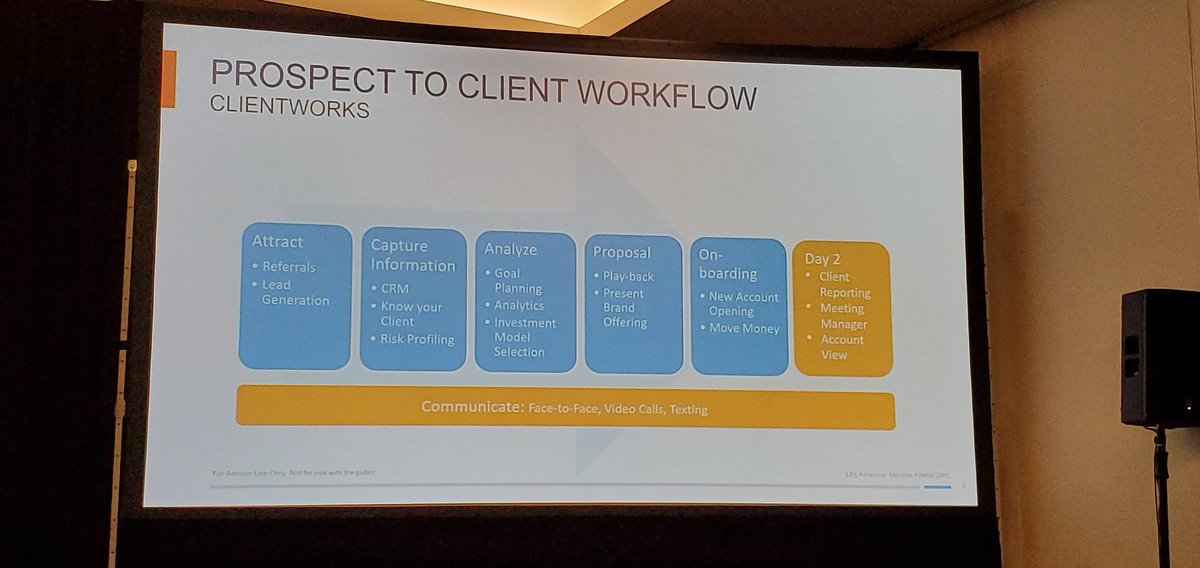 FinTechie's tweet photo. Mike Wilson of @LPL schooling  the @t3techhub audience on using  technology to automate workflows #T32019 https://t.co/pRvNLbsrym