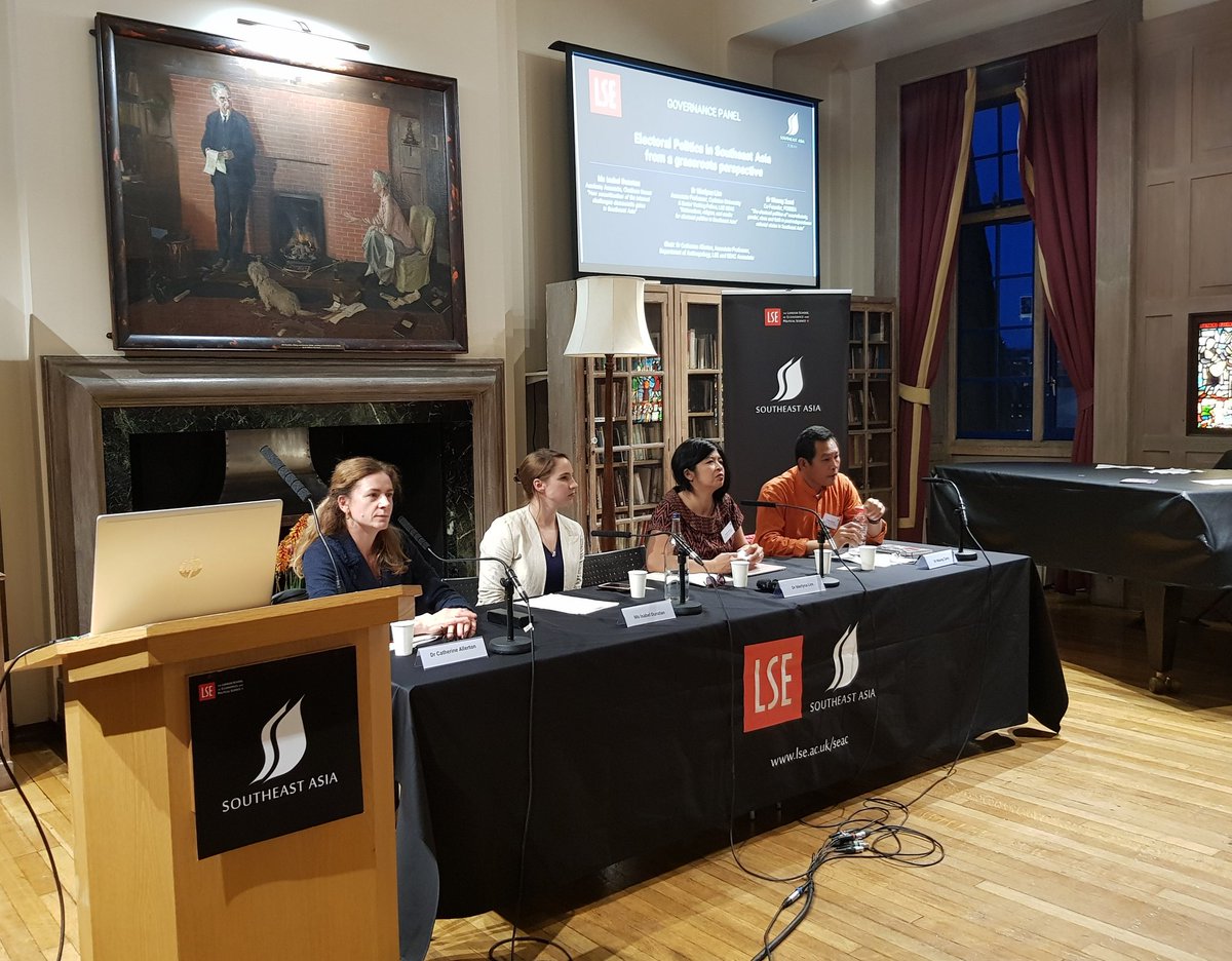 LSESEAC's tweet photo. Fantastic final panel Q&A, on electoral politics in Southeast Asia, to finish off a fantastic day at #SEAF19. Thanks to all speakers and guests - podcasts coming soon! https://t.co/PN1QClObEq