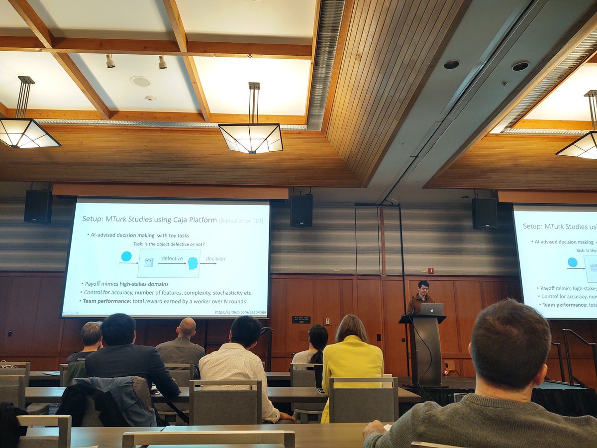 besanushi's tweet image. What are the properties of a good AI collaborator? Gagan @bansalg_ is giving a talk on how the complexity and the stochasticity of the machine learning error boundary affect Human-AI Collaboration. @hcomp_conf #HCOMP2019 #AI The paper is up here: aiweb.cs.washington.edu/ai/pubs/bansal…