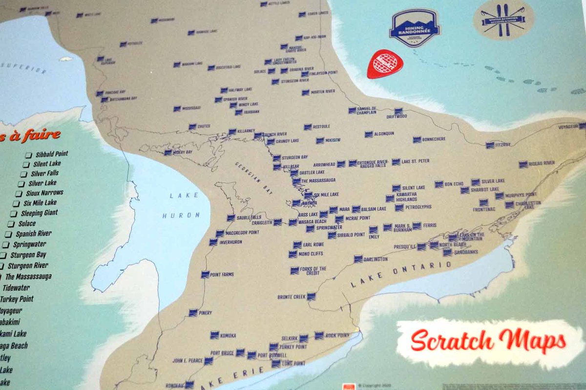 MapArtMaps's tweet image. Just about to "scratch-off" our favourite campgrounds on the first printed copy of the Ontario Parks scratch map. This November, fans can scratch off their favourite stays and plan future adventures with this officially licensed product. #madeincanada #OntarioParks #scratchmaps