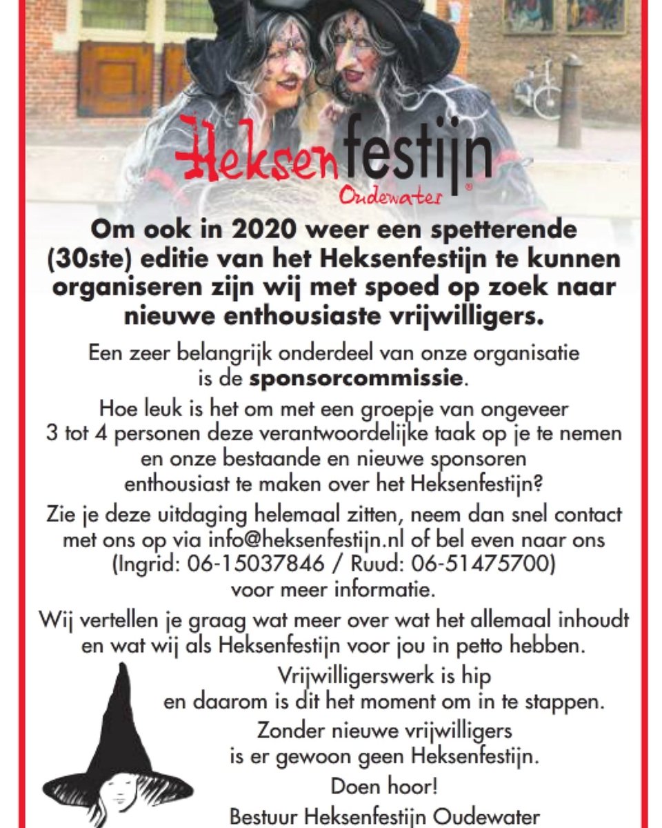 Heb jij onze oproep in de IJsselbode gezien? En? Kom jij ons team versterken? #doenhoor #oudewater #heksenfestijn