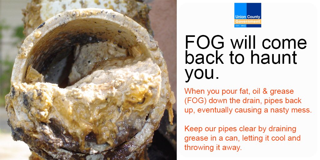 Grease can get scary when it enters our sewer system. Help keep Union County's pipes flowing free by disposing of FOG in the trash.