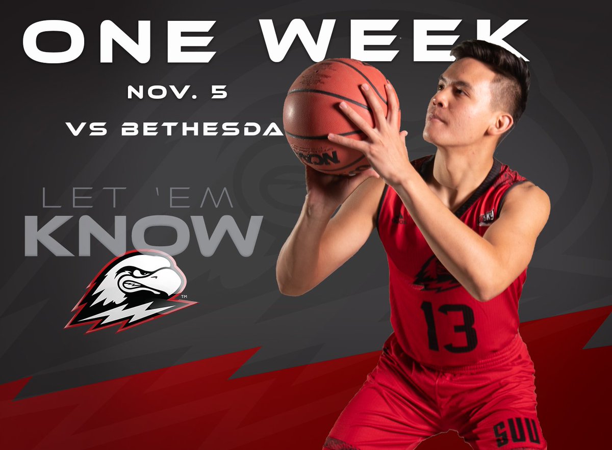 SUUBasketball's tweet photo. 1 WEEK UNTIL TIP-OFF! 

Don't forget about the Basketball Bash tonight at 7:00 PM! 

#LetEmKnow
#TBirdNation https://t.co/dLQMnSyIum