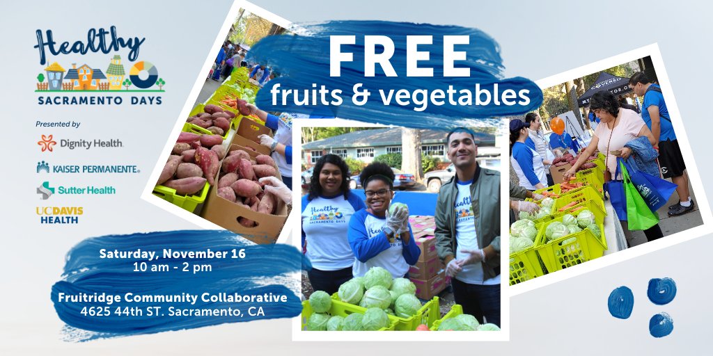 We're giving away FREE fruits and vegetables at Healthy Sacramento Days on Saturday, Nov 16! Free tote bags for the first 300 people. Admission and all event activities are free and open to the public. bit.ly/healthysacdays