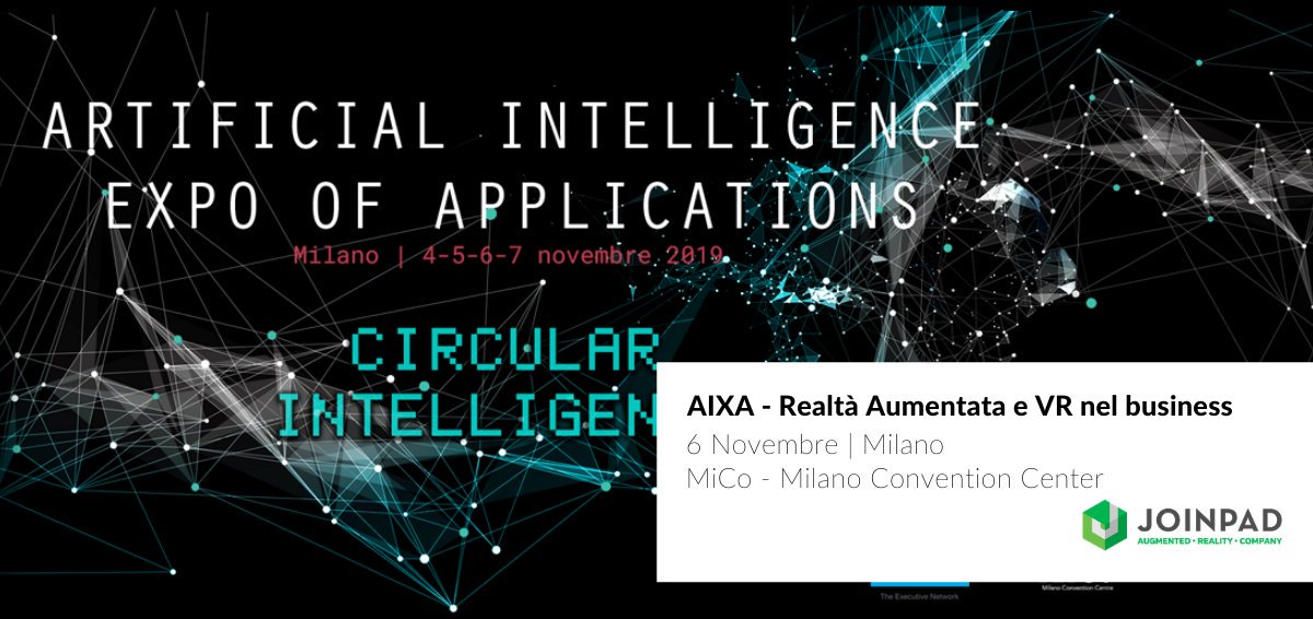 Joinpad's tweet photo. Il 6 Novembre saremo ad AIXA – Artificial Intelligence Expo of Application insieme a @Secondstarvr e @Vrara_milan per parlare di #RealtàAumentata in ambito industriale per il #supportoremoto e la #manutenzione.
Scopri di più e registrati qui: https://t.co/I4zXowpNfK https://t.co/70MVTfy8HI