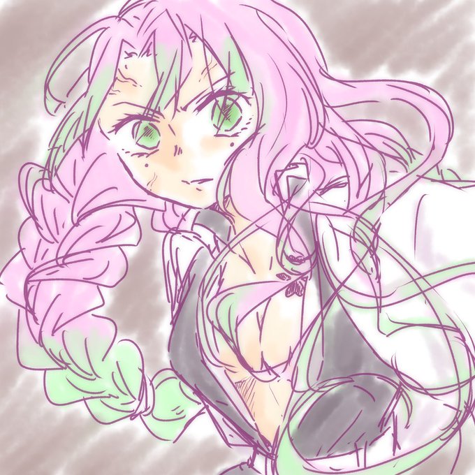 吉秋さんがTwitterに投稿した甘露寺蜜璃(鬼滅の刃)のイラスト。