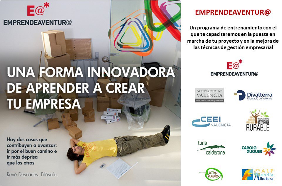 Programa para #emprendedores Emprendeaventur@ en #Enguera plazo inscripción 8/11 
ceeivalencia.emprenemjunts.es/?op=14&n=15753
Organiza <a href="/dipvalencia/">Diputació de València</a> @divalterra <a href="/divaladl/">Xarxa ADL Diputació de València</a> <a href="/ceeivalencia/">CEEI Valencia</a> vía <a href="/emprenemjunts/">Emprenemjunts</a> #Emprendimiento #Valencia Comarcas: La Costera, La Canal Navarrés, Ribera Alta y Ribera Baixa
