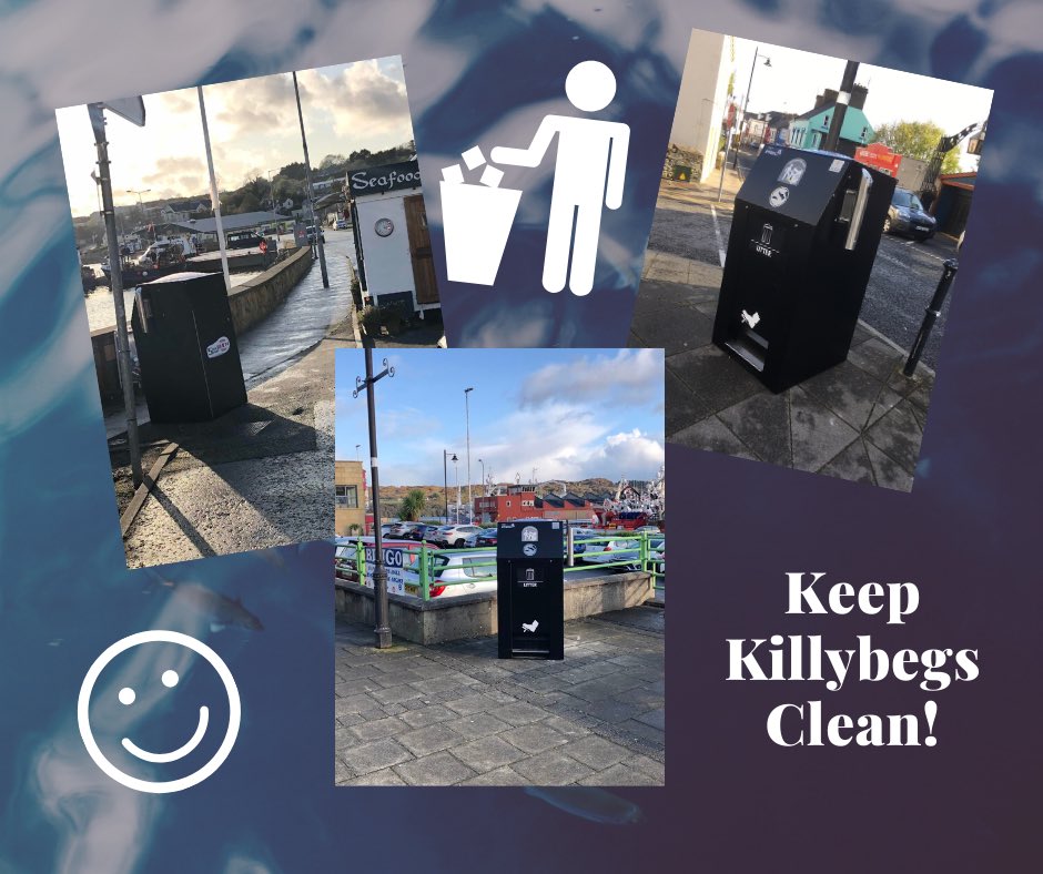 Killybegs Community Council welcomes the arrival of three new solar compacting bins for the town. Funded through the Town &amp; Village Renewal Scheme these bins have large capacity, secure opening, can compact all waste and send a notification to collectors when they are full.