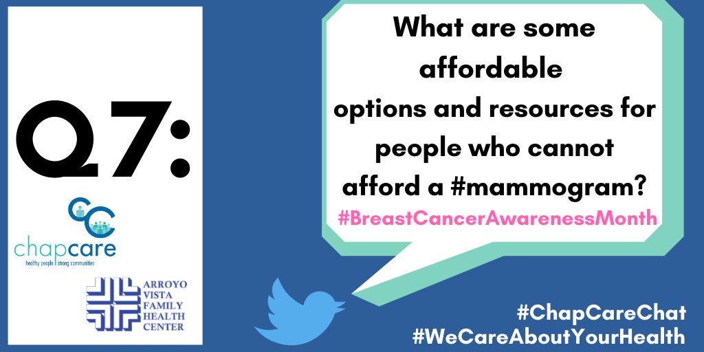 ChapCareOrg's tweet photo. Q7: What are some affordable options and resources for people who cannot afford a #mammogram?
#ChapCareChat #BreastCancerAwarenessMonth #BCAM #WeCareAboutYourHealth https://t.co/QwAAl2vMGE