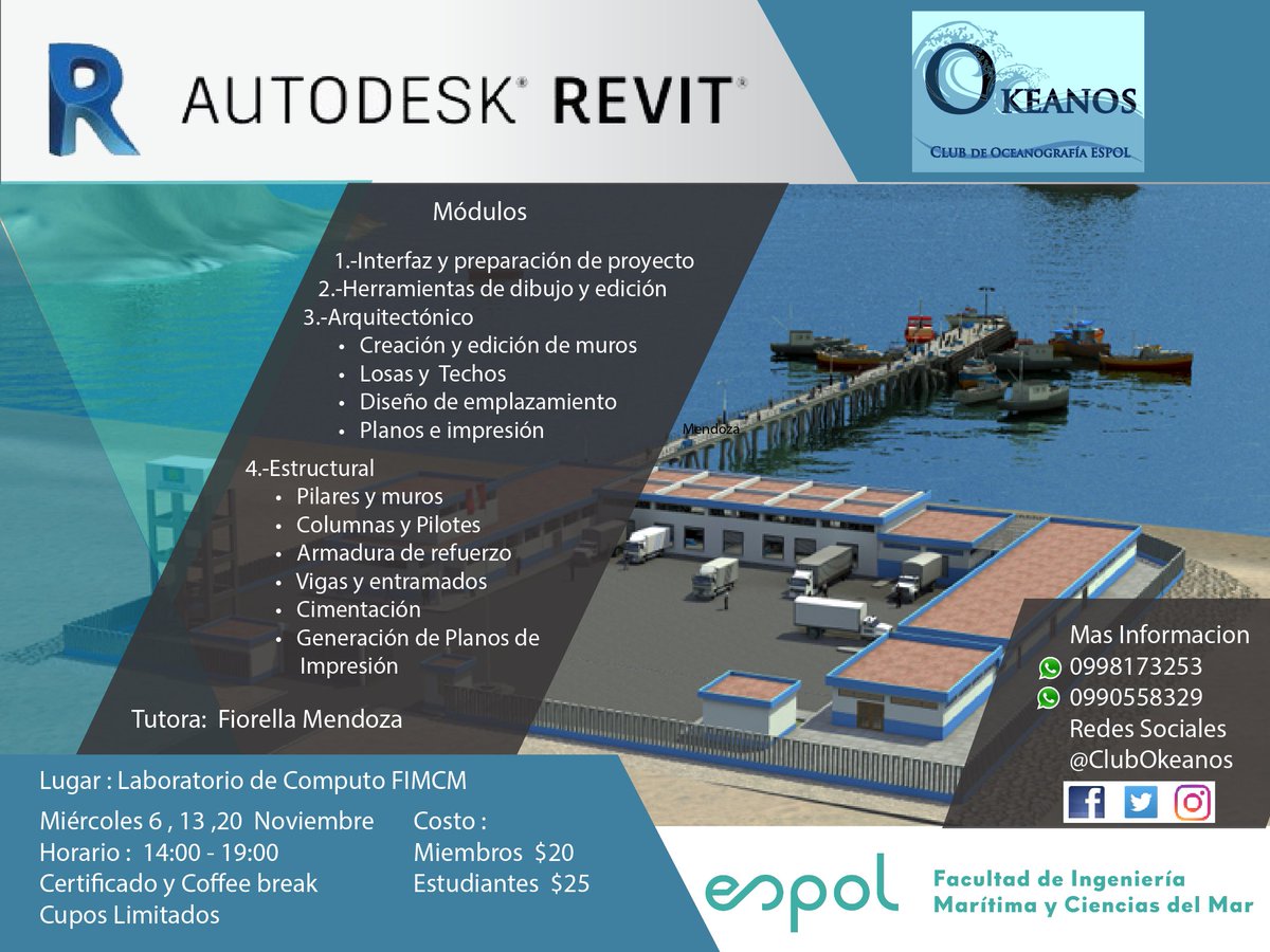 jvliopradolopez's tweet photo. Si te motiva el diseño y modelamiento de estructuras costeras en 3D, este curso te interesa
#oceano #shoreprotection #Revit @fimcmespol @PilarCo70133476 @CIP_RRD @espol https://t.co/hWRs9z7ZPG