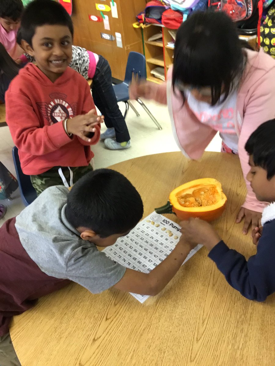 We finished up our pumpkin investigation unit by looking into the inside of our pumpkins and counting how many seeds were inside!