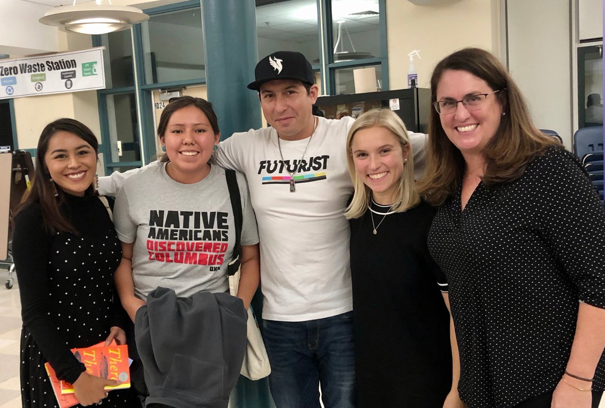 A special thank you to Samantha St. Lawrence '14 MAT'15 for recently organizing an event that allowed #BrownMAT @ProfessorSnyder and undergraduate students Roslyn Coriz and Danielle Emerson to meet award-winning author Tommy Orange📝