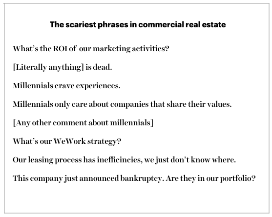 WeAreVTS's tweet photo. In preparation for #Halloween, we present some of the scariest phrases in #commercialrealestate😱. What would you add? https://t.co/5TLSSXmlvg
