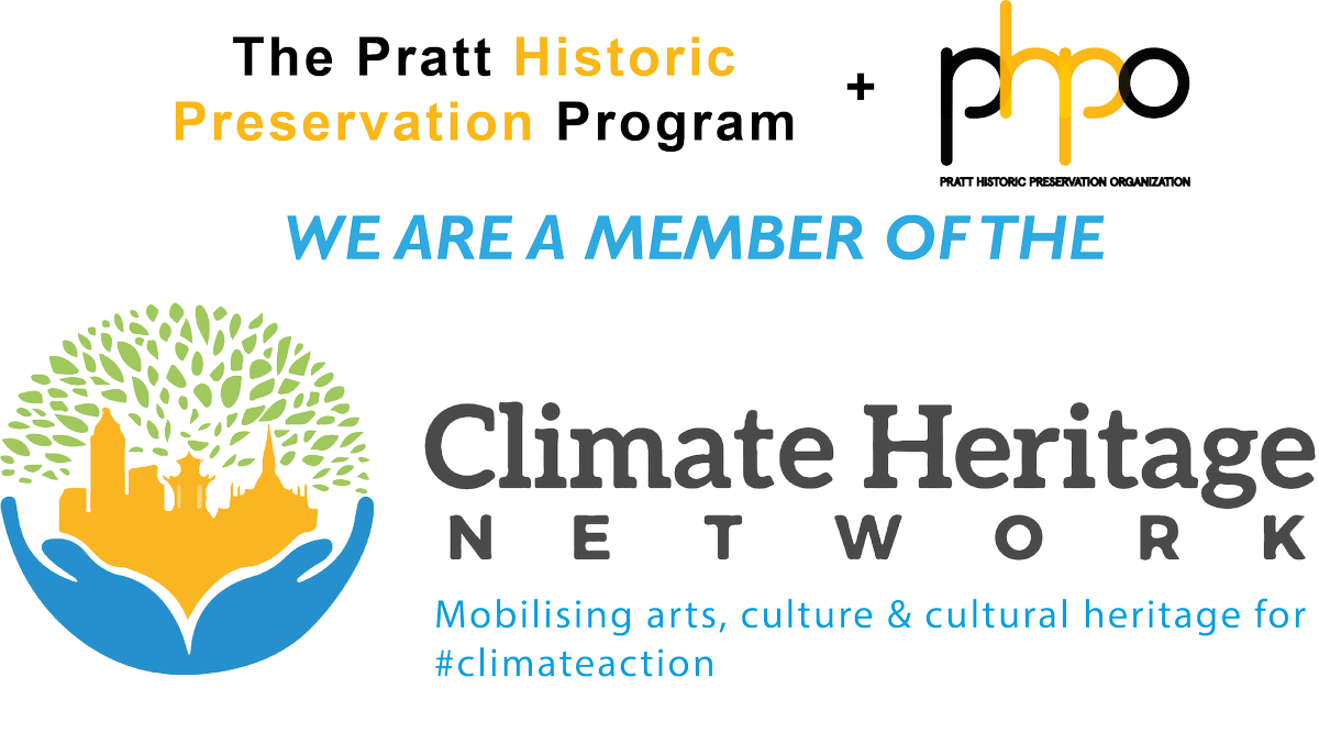 PrattPHPO's tweet photo. We have joined the Climate Heritage Network! 

We are looking forward to an active future of aiding in combating global climate change issues while focusing on the sustainability of arts, culture, and heritage, as they relate to historic preservation! https://t.co/4eiIuC4TLL