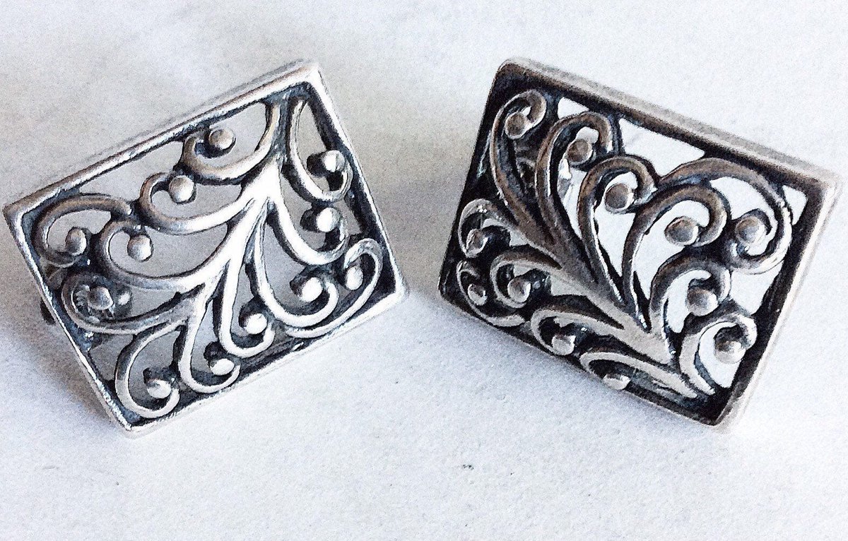 Sterling Silver Rectangular Earrings, Silver Filligree Earrings, Conservative Silver  Earrings,  Mexican  Silver Earrings, Vintage Jewelry etsy.com/AntiqueSilverA… #design #silverwarejewelry