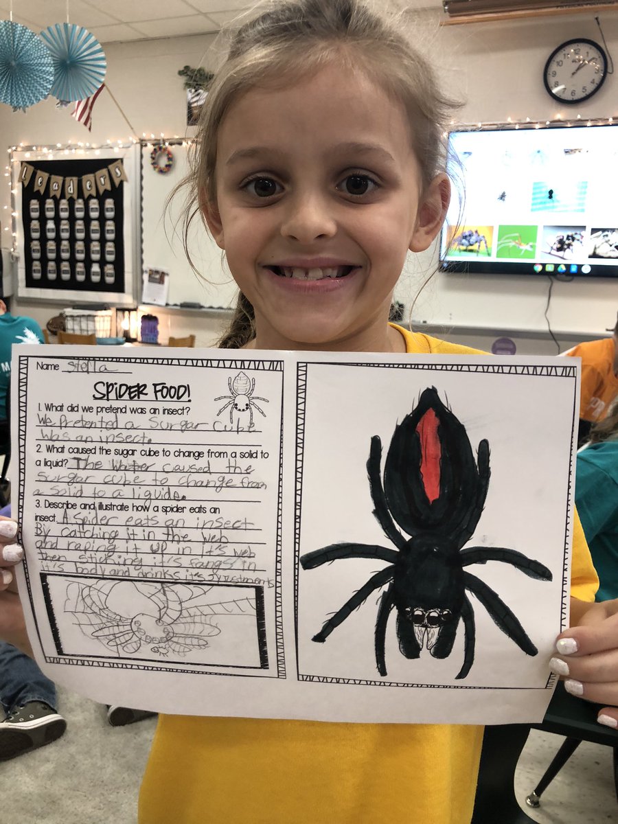 blair_class's tweet photo. In science, we pretended to be spiders and caught insects (sugar cubes) in our webs. We used our digestive juices (water) to change the solid to a liquid, then drank through our fangs (straws). Yum! Yum! 🕷 #BEaSpider @BriarwoodES https://t.co/3QyFDZP3Ts