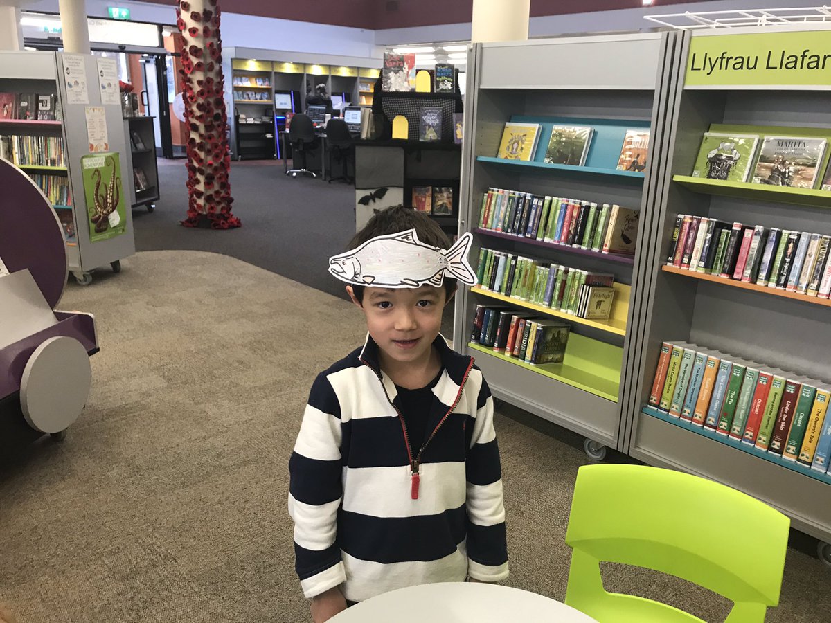 WUFoundation's tweet image. @WUFoundation the #SalmonLady had great fun @#ChepstowLibrary today.#YearoftheSalmon half term fund making friends with Sioni the salmon, making  #supersalmonhats too! The tour continues @#CrickhowellLibrary on Thursday afternoon. Thanks for #theadventuroussalmon @edenriverstrust