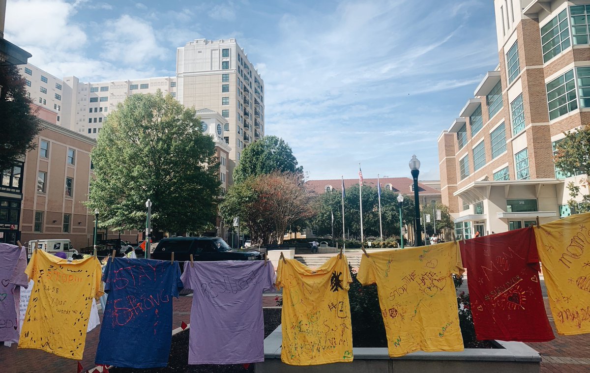 TCCva's tweet photo. You may have noticed the t-shirts hanging around @tccnorfolk today. The Clothesline Project is made up of t-shirts created by survivors of violence, or created in honor of someone who has experienced violence. @TCCWomenscenter #TheClotheslineProject https://t.co/f4Sb1JfbpK